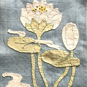 Vintage 50’s framed lily pad appliquéd on vintage linen